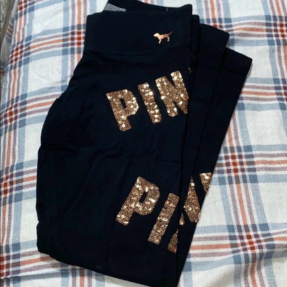 Cotton VS leggings with sequins on them rose gold